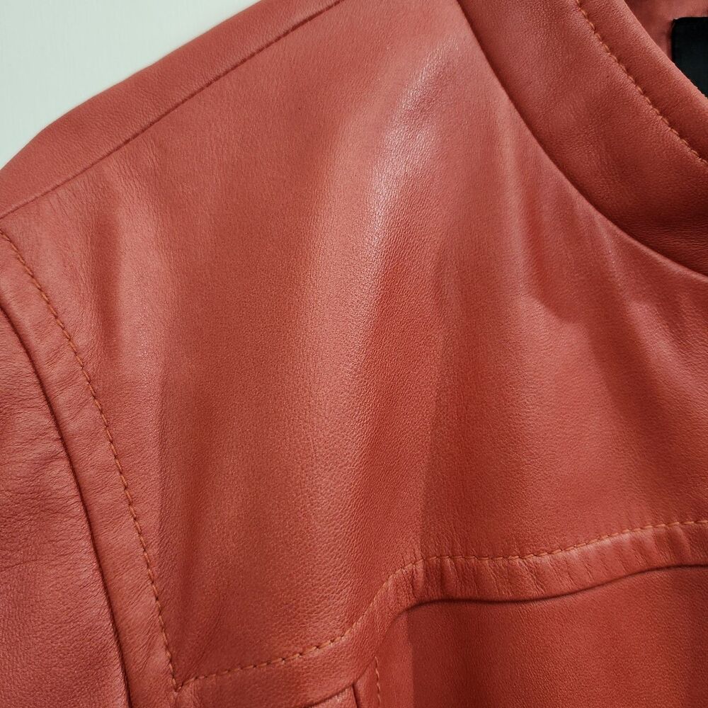 Talbots Leather Jacket Blazer Womens 18 Jacket Salmon Soft Moto Y2K Luxe - Picture 2 of 8